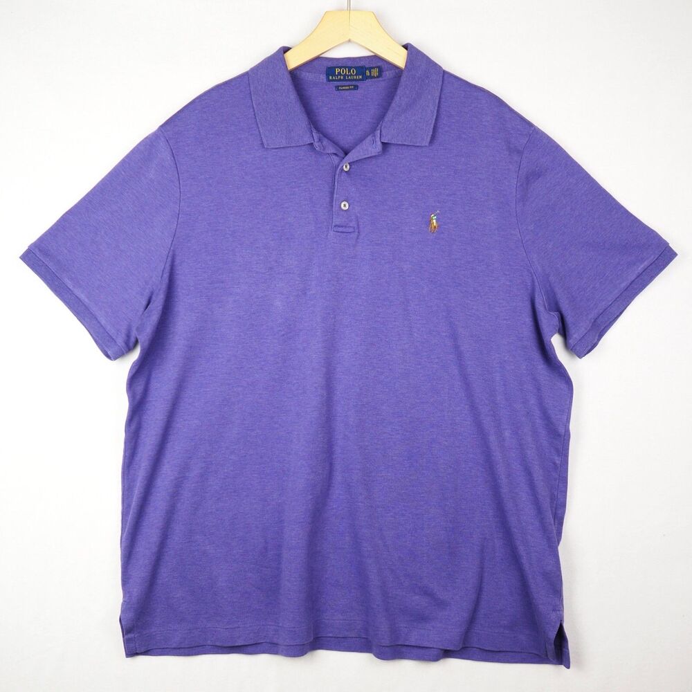 Polo Ralph Lauren Mens Purple Polo Shirt Size XL Classic Fit Multicolored Pony
